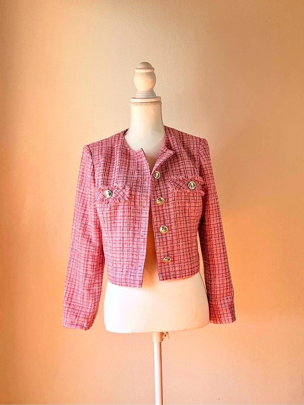 GUESS Pink Tweed-Style Cropped Jacket Size Small Like New